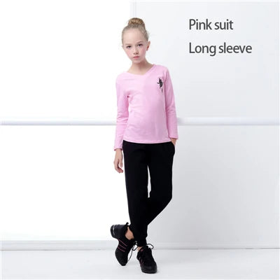 Children Girls  Dance T-Shirt Sports Suits Summer Short Sleeve Dance Sets Costumes Cotton Exercise Suit Body Training Clothing