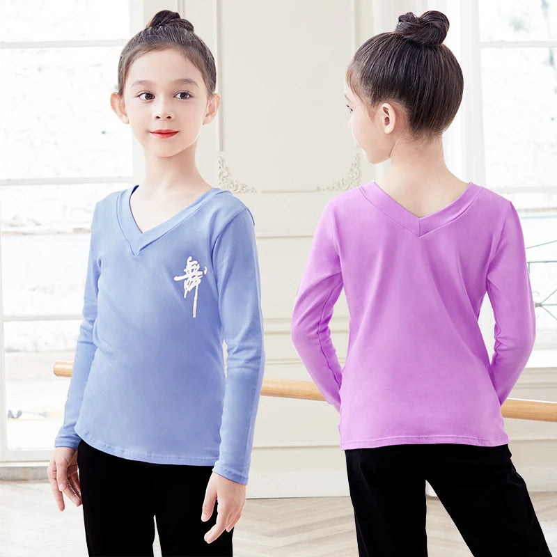 Children Girls  Dance T-Shirt Sports Suits Summer Short Sleeve Dance Sets Costumes Cotton Exercise Suit Body Training Clothing