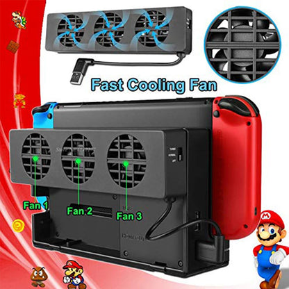 Cooling Fan for Nintendo Switch NS Original Stand Game Console Dock Cooler with 3-Fan USB Cooling Fan for Nintend NS NX