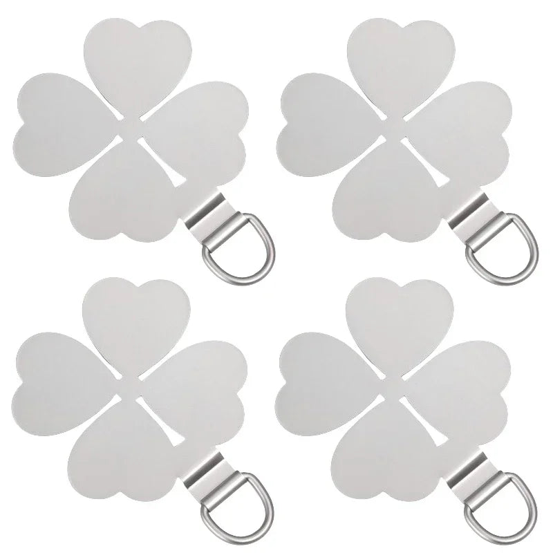 Creative Four Leaf Clover Shaped Metal Phone Lanyard Patch Ultra-thin Stainless Steel Tabs Replacement Safety Hanging Rope Pads