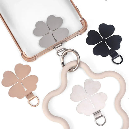 Creative Four Leaf Clover Shaped Metal Phone Lanyard Patch Ultra-thin Stainless Steel Tabs Replacement Safety Hanging Rope Pads