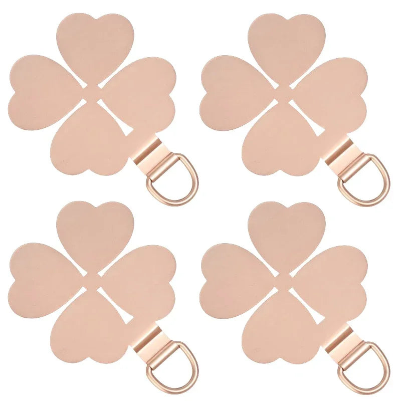 Creative Four Leaf Clover Shaped Metal Phone Lanyard Patch Ultra-thin Stainless Steel Tabs Replacement Safety Hanging Rope Pads