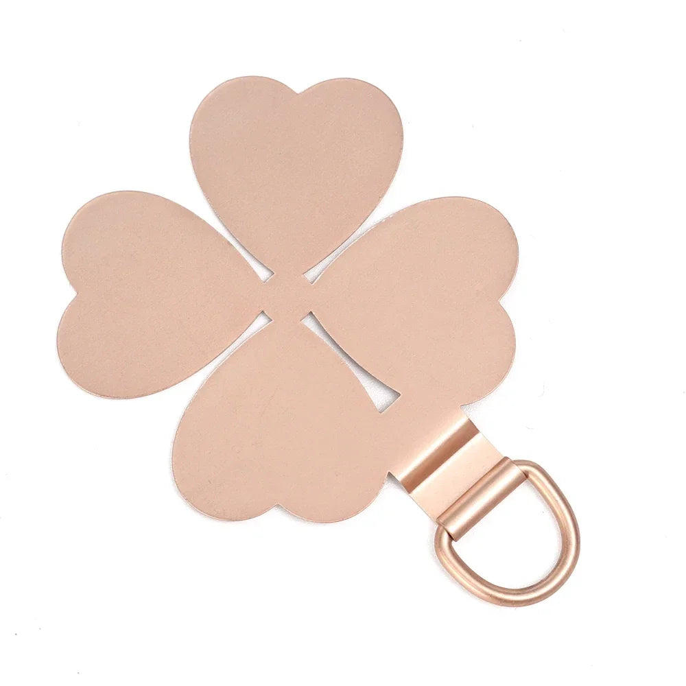 Creative Four Leaf Clover Shaped Metal Phone Lanyard Patch Ultra-thin Stainless Steel Tabs Replacement Safety Hanging Rope Pads