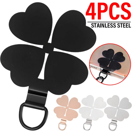 Creative Four Leaf Clover Shaped Metal Phone Lanyard Patch Ultra-thin Stainless Steel Tabs Replacement Safety Hanging Rope Pads