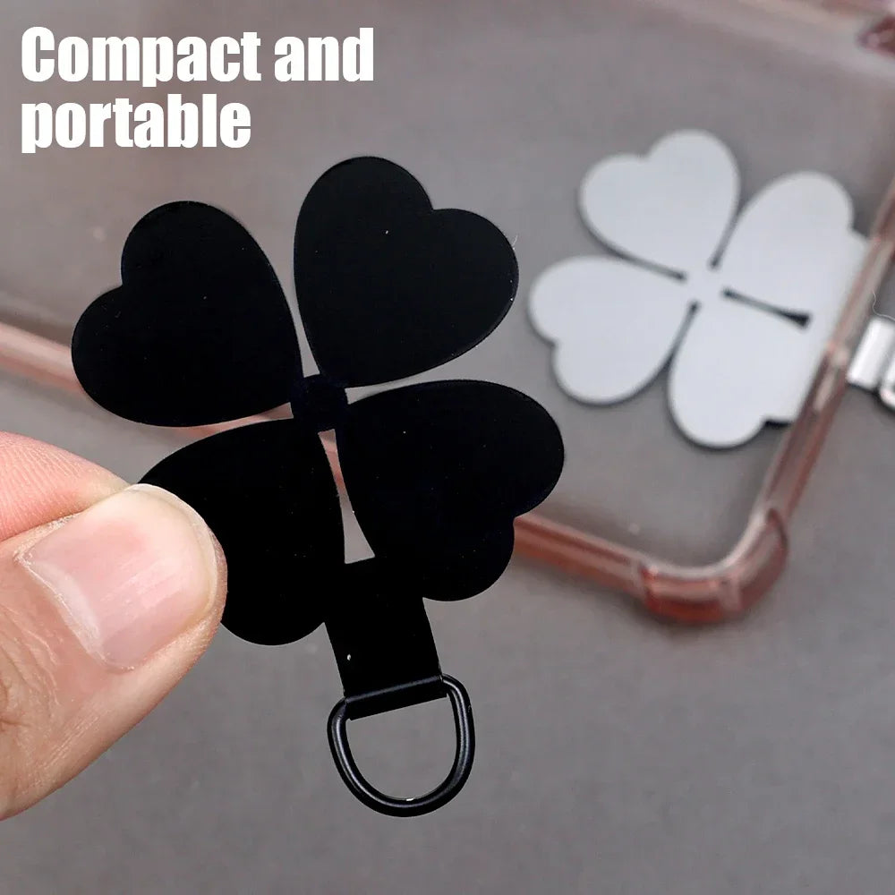 Creative Four Leaf Clover Shaped Metal Phone Lanyard Patch Ultra-thin Stainless Steel Tabs Replacement Safety Hanging Rope Pads