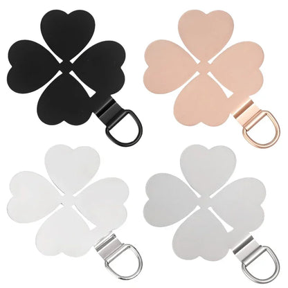 Creative Four Leaf Clover Shaped Metal Phone Lanyard Patch Ultra-thin Stainless Steel Tabs Replacement Safety Hanging Rope Pads