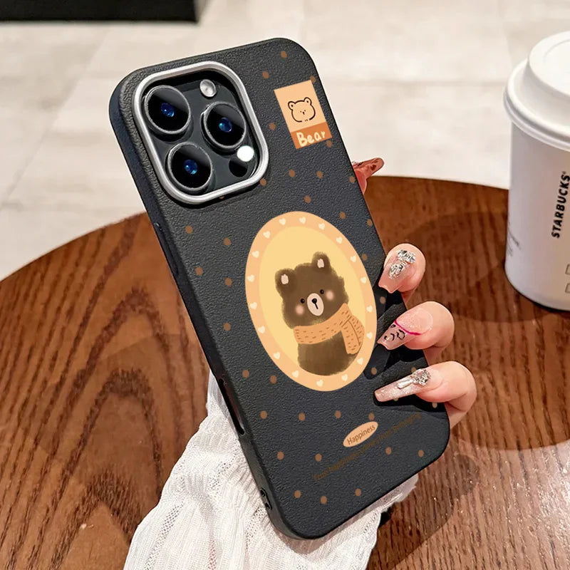 PC Cute Bear Painting Phone Case For Xiaomi Mi 11 Lite 5G NE 13T Pro Poco F5 X5 X3 X6 M6 F6 Pro Shockproof Soft Leather Back Cover