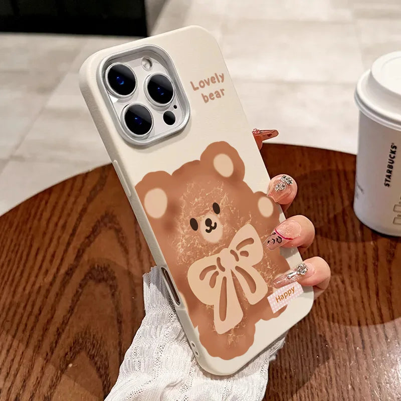 PC Cute Bear Painting Phone Case For Xiaomi Mi 11 Lite 5G NE 13T Pro Poco F5 X5 X3 X6 M6 F6 Pro Shockproof Soft Leather Back Cover