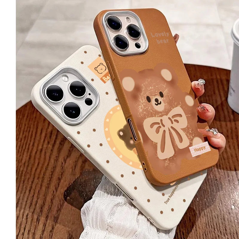 PC Cute Bear Painting Phone Case For Xiaomi Mi 11 Lite 5G NE 13T Pro Poco F5 X5 X3 X6 M6 F6 Pro Shockproof Soft Leather Back Cover