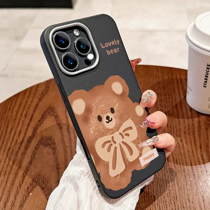 PC Cute Bear Painting Phone Case For Xiaomi Mi 11 Lite 5G NE 13T Pro Poco F5 X5 X3 X6 M6 F6 Pro Shockproof Soft Leather Back Cover