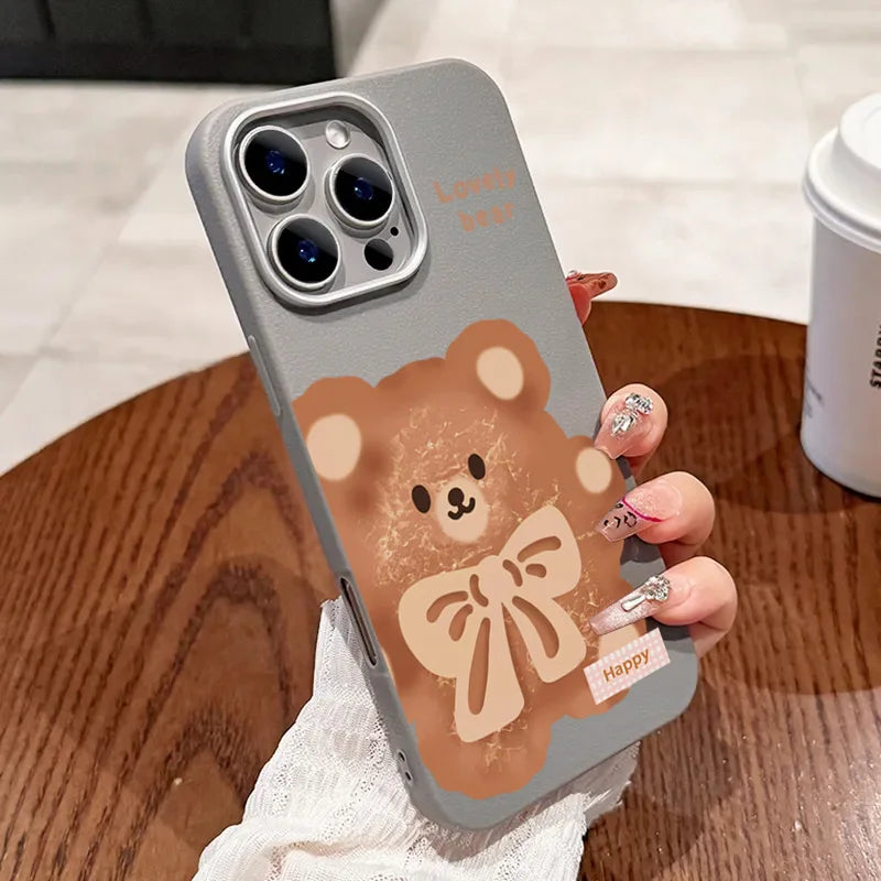 PC Cute Bear Painting Phone Case For Xiaomi Mi 11 Lite 5G NE 13T Pro Poco F5 X5 X3 X6 M6 F6 Pro Shockproof Soft Leather Back Cover