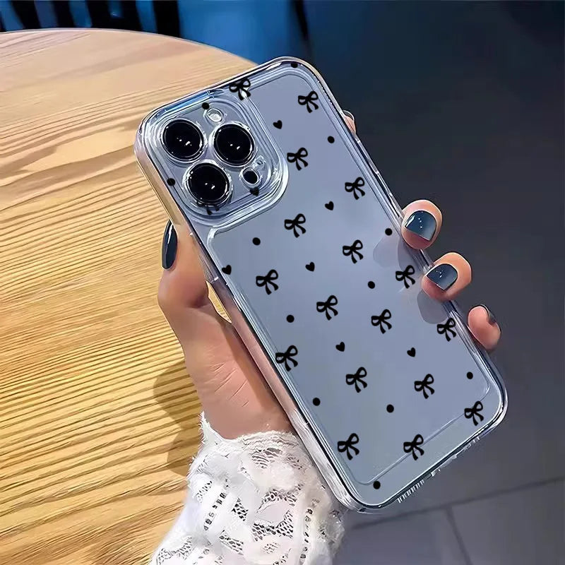 PC Cute Black Bowknot Minimalist Printed Phone Case  Xiaomi Mi 12 11 Lite 5G 14T 13T 13 14 12T Poco X3 X5 X6 F5 F6 M6 Pro Cover