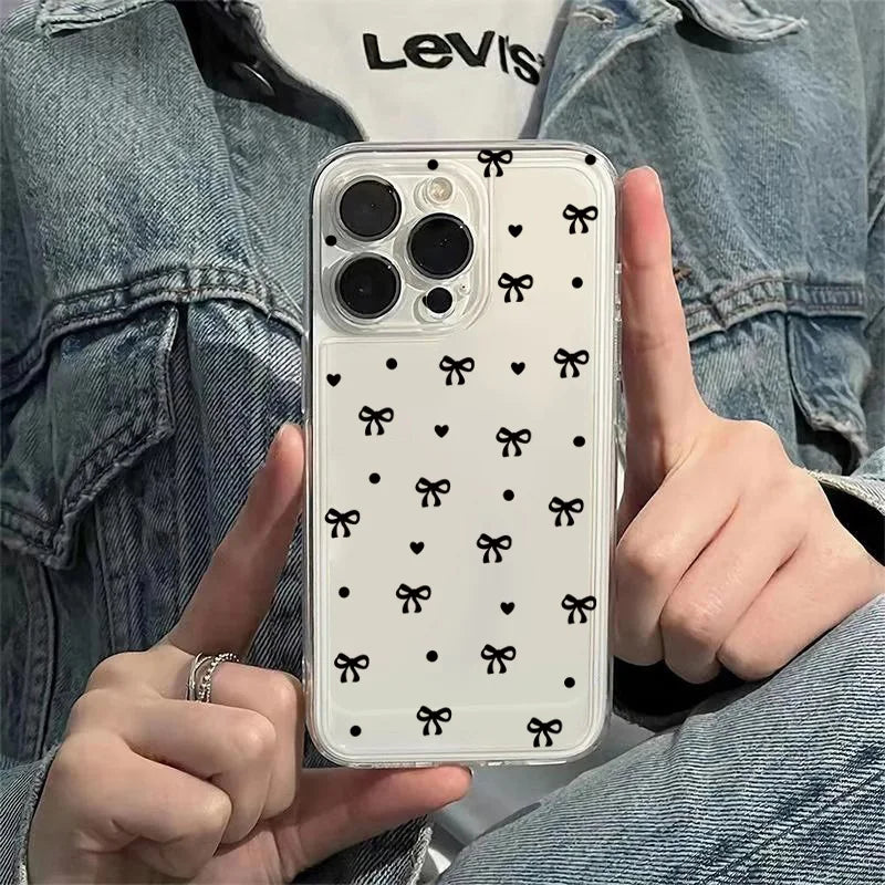 PC Cute Black Bowknot Minimalist Printed Phone Case  Xiaomi Redmi Note 14 13 12 11 Pro Plus 12S 11S 10S 10 12C 13C 14C 4G Cover