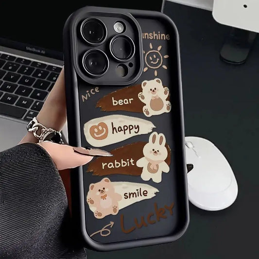 PC Cute Cartoon Bear Phone Case  Xiaomi Redmi Note 13 12 Pro 4G 11S 10S 10 11 Pro Plus 5G 12C 13C 5G 12S 4G Bumper Black Cover