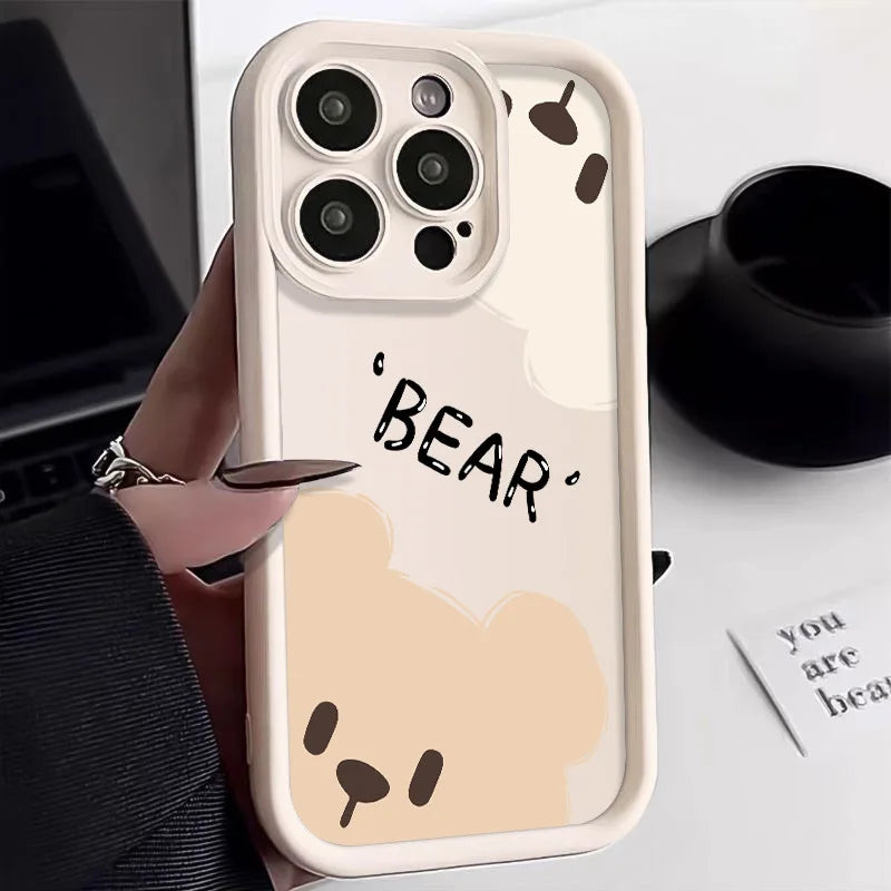 PC Cute Cartoon Bear Phone Case  Xiaomi Redmi Note 13 12 Pro 4G 11S 10S 10 11 Pro Plus 5G 12C 13C 5G 12S 4G Bumper Black Cover