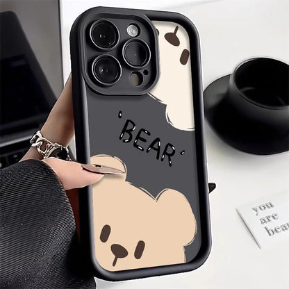 PC Cute Cartoon Bear Phone Case  Xiaomi Redmi Note 13 12 Pro 4G 11S 10S 10 11 Pro Plus 5G 12C 13C 5G 12S 4G Bumper Black Cover