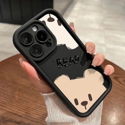 PC Cute Cartoon Bear Phone Case  Xiaomi Redmi Note 13 12 Pro 4G 11S 10S 10 11 Pro Plus 5G 12C 13C 5G 12S 4G Bumper Black Cover