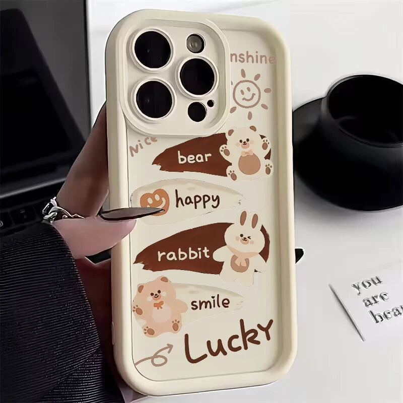 PC Cute Cartoon Bear Phone Case  Xiaomi Redmi Note 13 12 Pro 4G 11S 10S 10 11 Pro Plus 5G 12C 13C 5G 12S 4G Bumper Black Cover