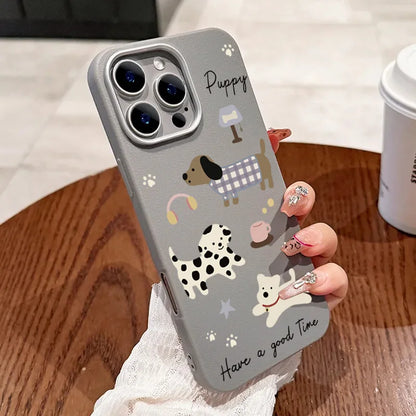 PC Cute Cartoon Dog Leather Case For Xiaomi Poco F6 X6 X5 X3 F5 M6 Pro 4G Mi 11 Lite 5G NE 13T Pro Shockproof Matte Bumper Cover