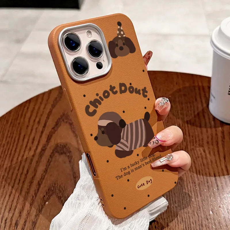 PC Cute Cartoon Dog Leather Case For Xiaomi Poco F6 X6 X5 X3 F5 M6 Pro 4G Mi 11 Lite 5G NE 13T Pro Shockproof Matte Bumper Cover