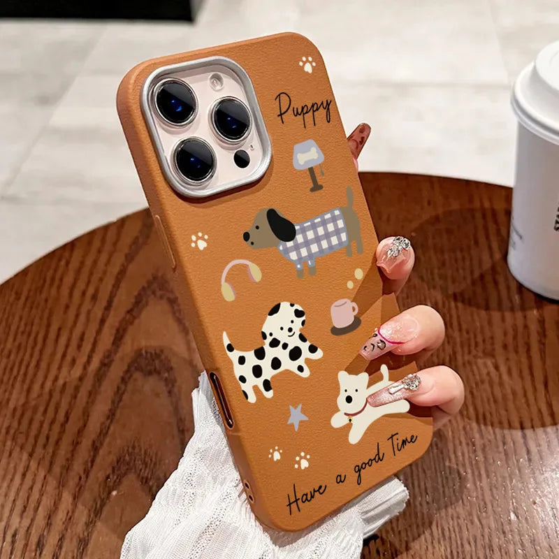 PC Cute Cartoon Dog Leather Case For Xiaomi Poco F6 X6 X5 X3 F5 M6 Pro 4G Mi 11 Lite 5G NE 13T Pro Shockproof Matte Bumper Cover