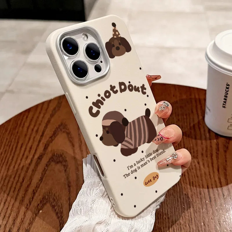 PC Cute Cartoon Dog Leather Case For Xiaomi Poco F6 X6 X5 X3 F5 M6 Pro 4G Mi 11 Lite 5G NE 13T Pro Shockproof Matte Bumper Cover