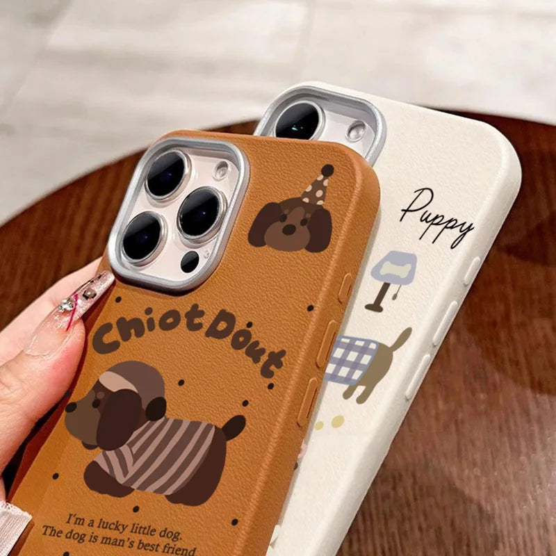 PC Cute Cartoon Dog Leather Case For Xiaomi Poco F6 X6 X5 X3 F5 M6 Pro 4G Mi 11 Lite 5G NE 13T Pro Shockproof Matte Bumper Cover