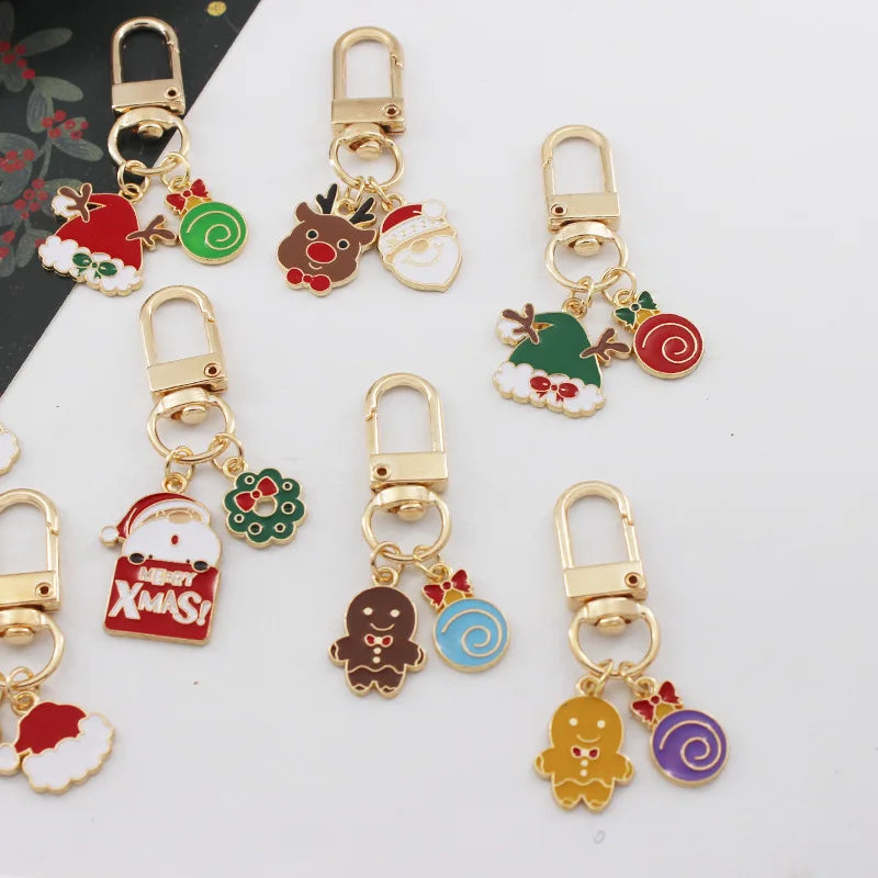 PC Cute Enamel Christmas Keychain  Women, Christmas Tree, Santa Claus, Bell, Snowflake Keyrings, Bag, Car Key Chain, Accessories