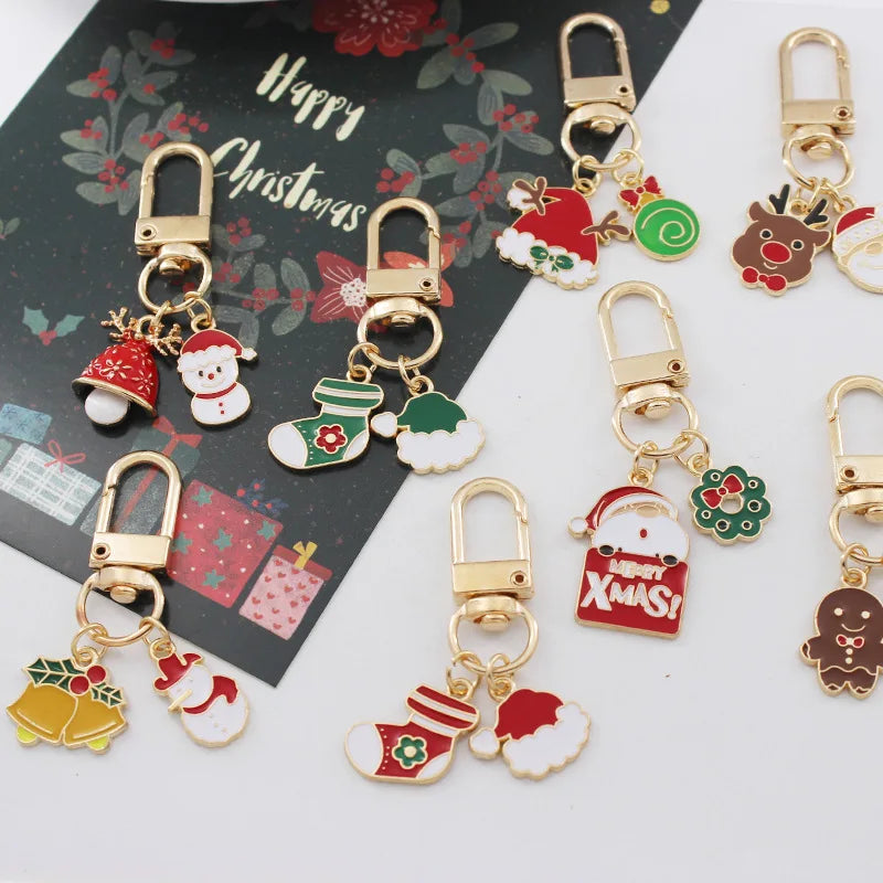 PC Cute Enamel Christmas Keychain  Women, Christmas Tree, Santa Claus, Bell, Snowflake Keyrings, Bag, Car Key Chain, Accessories