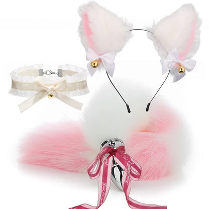 Cute Fox Tail Anal Plug Bow-Knot Soft Cat Ears Headbands Collar Erotic Cosplay Couples Accessories SM Sex Toys  Female Male