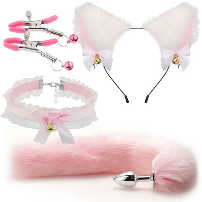 GtoozaCute Fox Tail Anal Plug Bow-Knot Soft Cat Ears Headbands Collar Erotic Cosplay Couples Accessories SM Sex Toys  Female Male gtooza.com