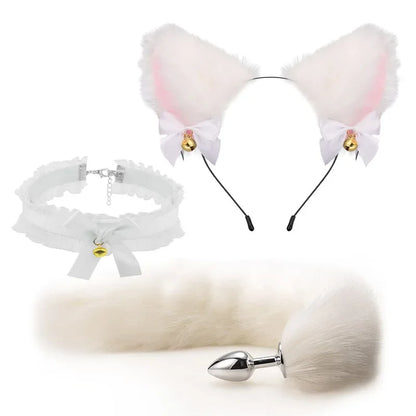 Cute Fox Tail Anal Plug Bow-Knot Soft Cat Ears Headbands Collar Erotic Cosplay Couples Accessories SM Sex Toys  Female Male