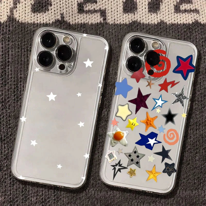 PC Cute Ins Korean style Girl Star Creative Phone Case For iPhone 16 15 14 13 12 11 Pro Max XR XS X 7 8 Plus Mini Soft Clear Cover