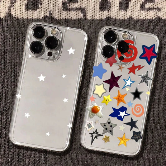 PC Cute Ins Korean style Girl Star Creative Phone Case For iPhone 16 15 14 13 12 11 Pro Max XR XS X 7 8 Plus Mini Soft Clear Cover