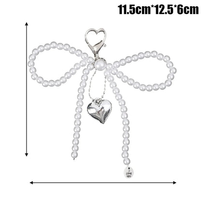 Cute Phone Case Pearl Bow Pendant For iPhone 15 Samsung Xiaomi Huawei Back Cover DIY Decoration Pearl Keychain Key Holder