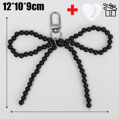 Cute Phone Case Pearl Bow Pendant For iPhone 15 Samsung Xiaomi Huawei Back Cover DIY Decoration Pearl Keychain Key Holder