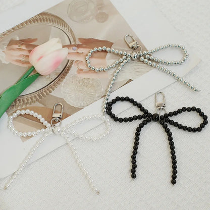 Cute Phone Case Pearl Bow Pendant For iPhone 15 Samsung Xiaomi Huawei Back Cover DIY Decoration Pearl Keychain Key Holder