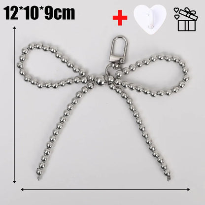 Cute Phone Case Pearl Bow Pendant For iPhone 15 Samsung Xiaomi Huawei Back Cover DIY Decoration Pearl Keychain Key Holder