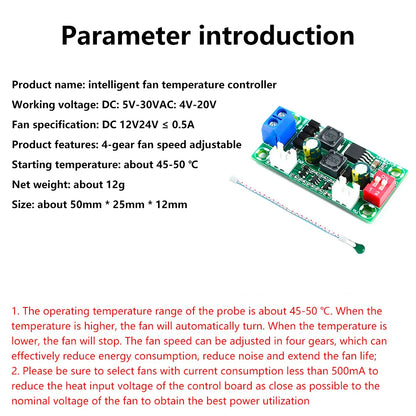 DC 12V 24V Temperature Control Board Governor Electronic Temperature Control Fan Module Specifications Cooler For Cpu Cooling