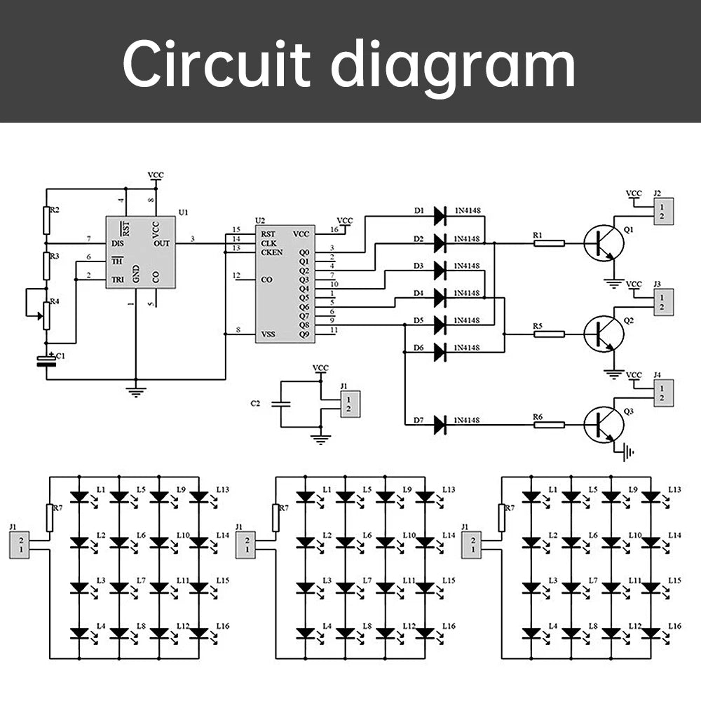 DC 12V CD4017 + NE555 Flash Light Explosion-flashing LED Suite Self DIY Learning Electronic Kit Strobe Module Production Design