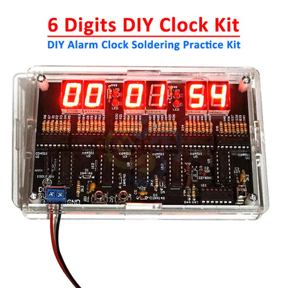 DC4.5V-5.5V 6 Digits DIY Clock Kit Auto Display Time DIY Alarm Clock Soldering Practice Kit for Students and Diyers