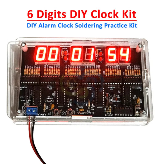 DC4.5V-5.5V 6 Digits DIY Clock Kit Auto Display Time DIY Alarm Clock Soldering Practice Kit for Students and Diyers