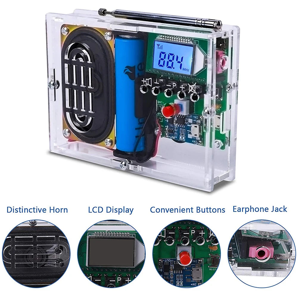 DIY Electronic Kit FM Radio Receiver Module 76-108MHz DIY Radio Speaker Kit Frequency Modification LCDDisplay Soldering Practice