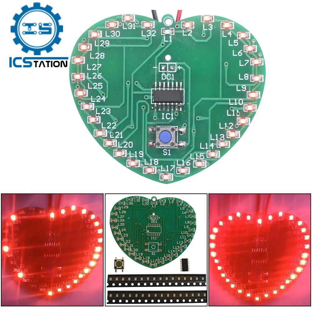 DIY Electronic Kit SMD LED Microcontroller 32 Flashing Light  Soldering Project Practice Component Welding Suite