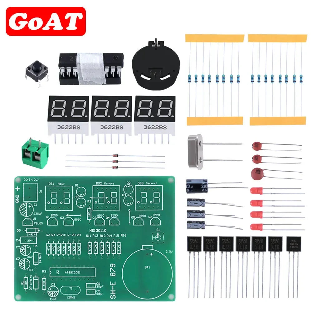 DIY Kits AT89C2051 Electronic Clock Digital Tube LED Display Suite Electronic Module Parts and Components DC 9V - 12V