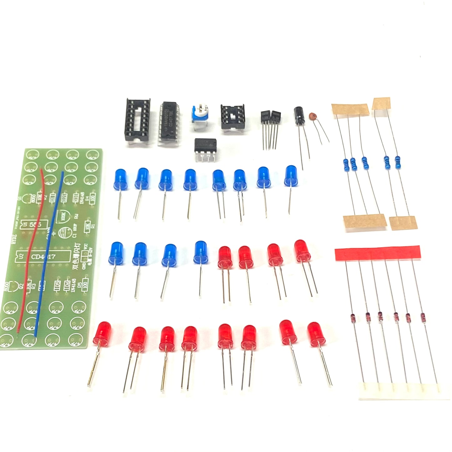 DIY Red Blue Double Color Flashing Lights Kit Strobe NE555 CD4017 Practice Learning DIY Kits Electronic Suite