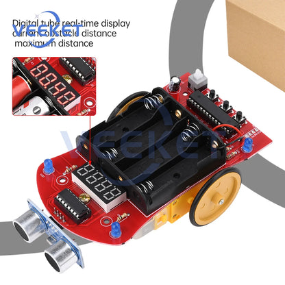 DIY Smart Track Line Car Kit Ultrasonic Obstacle Avoidance Car Tracking Ranging Robot Practice Soldering Learning Electronic Kit