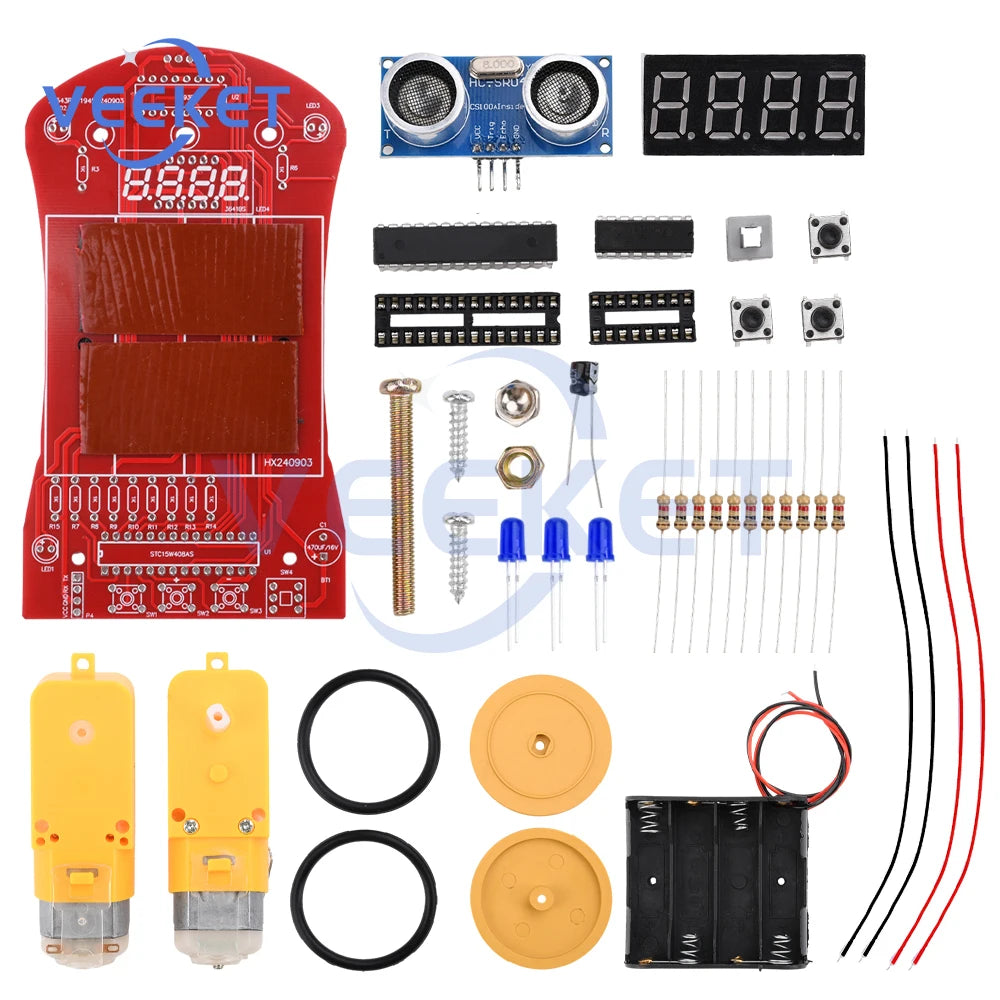 DIY Smart Track Line Car Kit Ultrasonic Obstacle Avoidance Car Tracking Ranging Robot Practice Soldering Learning Electronic Kit