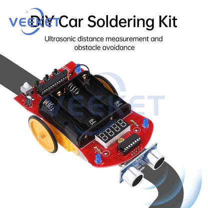 DIY Smart Track Line Car Kit Ultrasonic Obstacle Avoidance Car Tracking Ranging Robot Practice Soldering Learning Electronic Kit