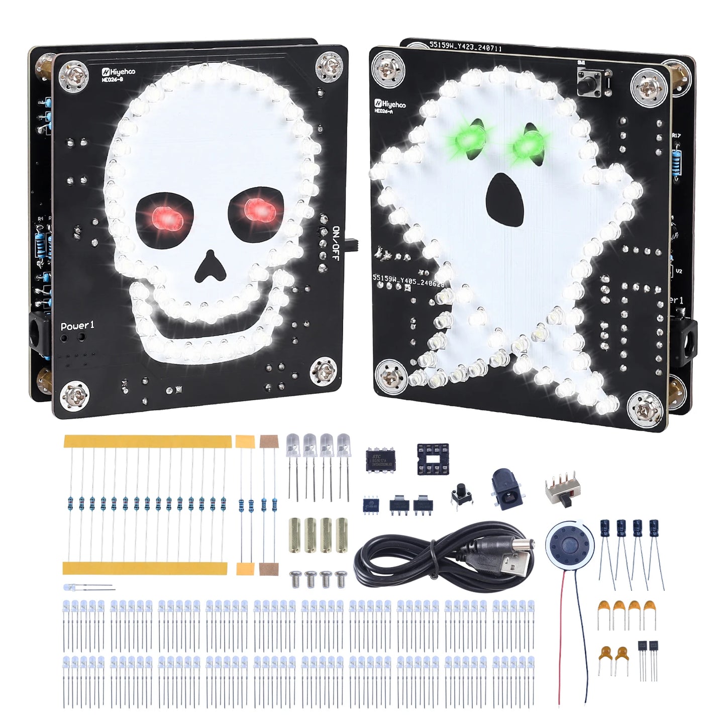 DIY Soldering Practice Kit Skull Ghost Electronic Project with Flashing Slowly Light Music Power Switch for Halloween STEM Learn